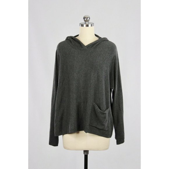 Eileen Fisher Tops - EILEEN FISHER Charcoal Grey Tencel Lyocell Knit Hooded Boxy Pocket Top, Size M